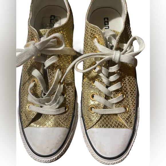 Women’s Converse All Star Chuck Taylor Gold Sneakers, Gold w/ Snakeskin, Size 7 - Picture 8 of 11